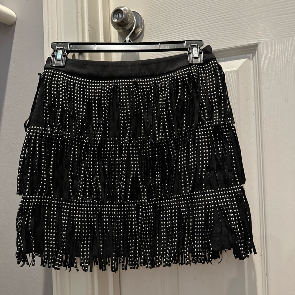 BNWT XS Vici Collection / Free the Roses Black Silver Studded Fringe Mini Skirt